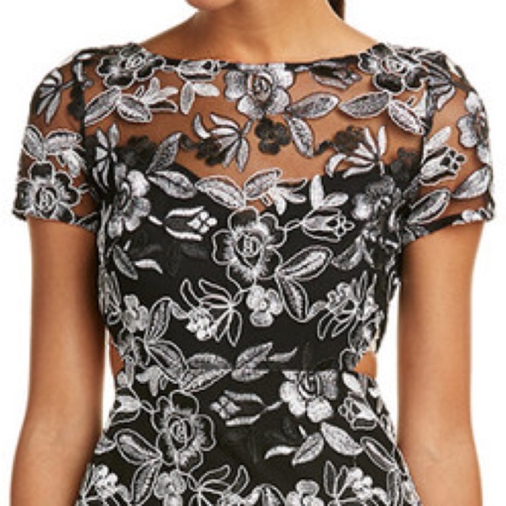 Alton Gray Black & White Floral Cut Out Sheath Dress Size 8